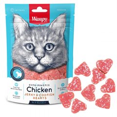 Wanpy Chicken Jerky & Codfish Hearts Сердечка з куркою та тріскою для котів, 80 г