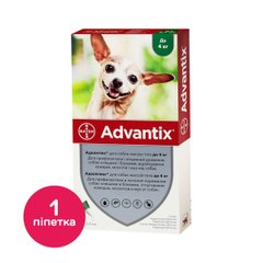 Краплі на холку для собак Bayer «Advantix» (Адвантікс) до 4 кг, 1 піпетка (від зовнішніх паразитів)