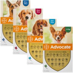 Краплі на холку для собак Bayer «Advocate» (Адвокат) до 4 кг, 1 піпетка (від зовнішніх та внутрішніх паразитів)